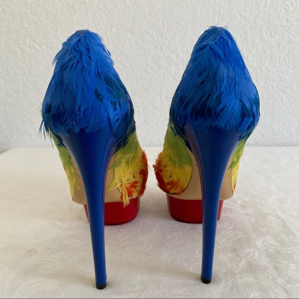 Charlotte Olympia Dolly Rainbow Feathered Pump